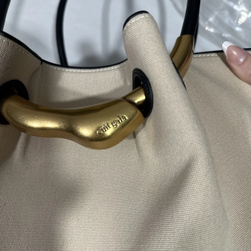NWT $598 Cult Gaia‎ ASA Canvas & Leather Satchel Large Bag in Beach Nude